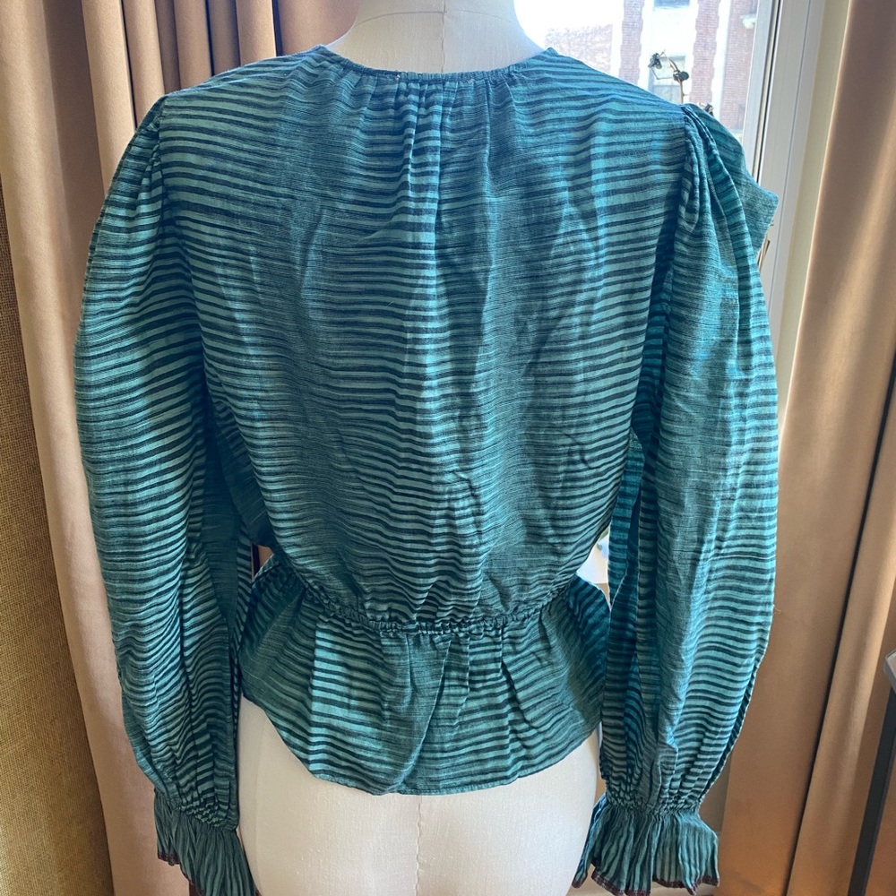 Ulla Johnson Bold Shoulder Cotton Peplum Blouse - Picture 4 of 7